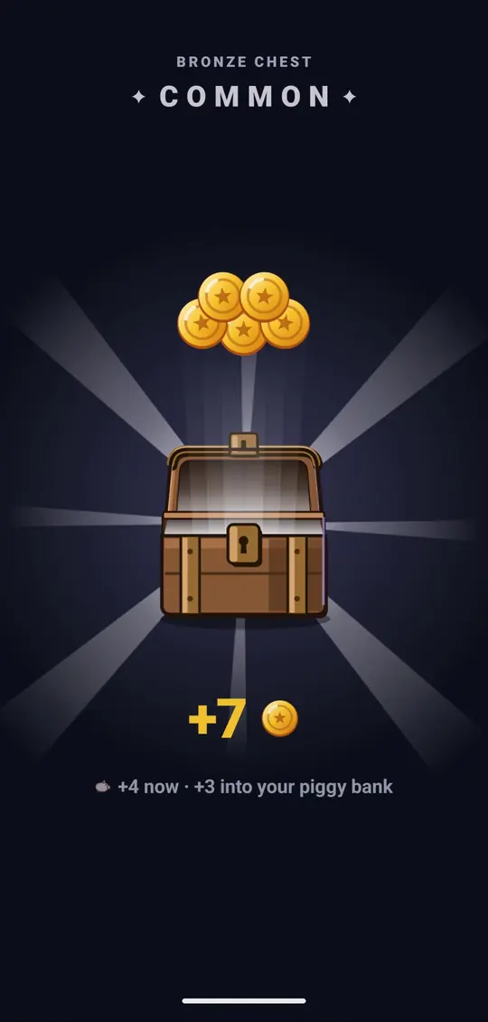 A bronze chest opening with a burst of coins